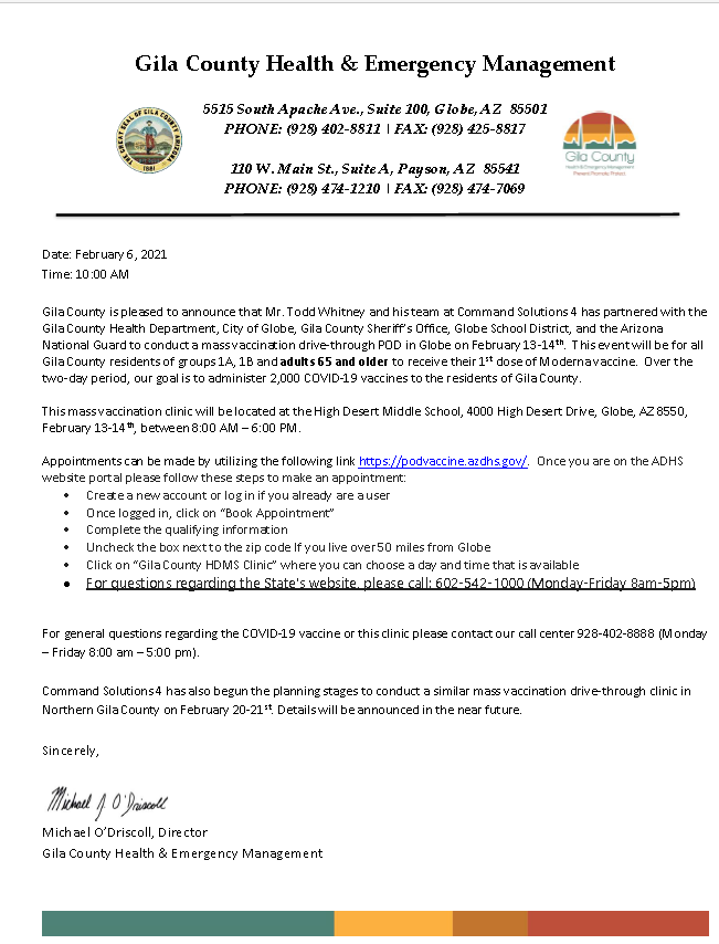 Gila County Covid 19 Vacination Information